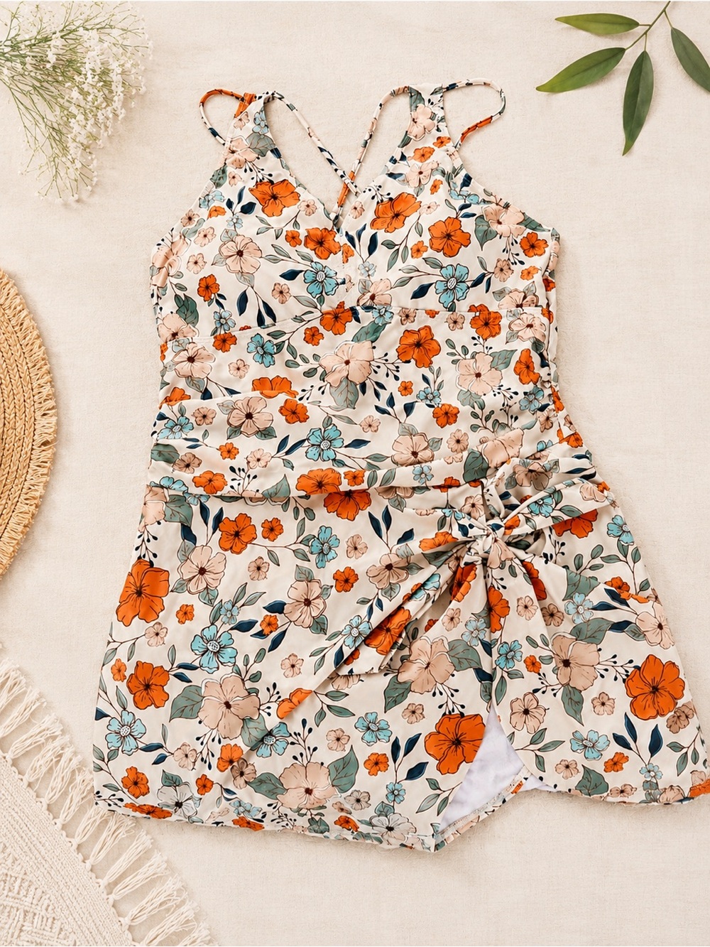 Floral Ruched One-Piece Swimsuit | Adjustable Straps | Side Tie Detail